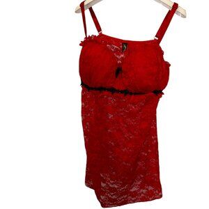 Just Sexy Lingerie WOMAN PLUS red lace black teddy camisole top 2X